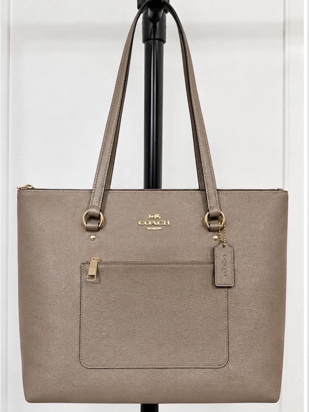 Coach Taupe Saffiano Leather Tote with Gold Accents